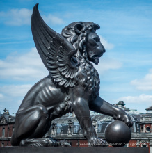 Outdoor Garden Life Size Big Bronze Sculpture Brass Winged Lion Statue